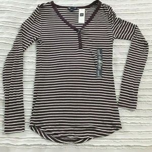 Gap Womens Luxe Henley Long Sleeve Purple and White Stripe T Shirt Size XS